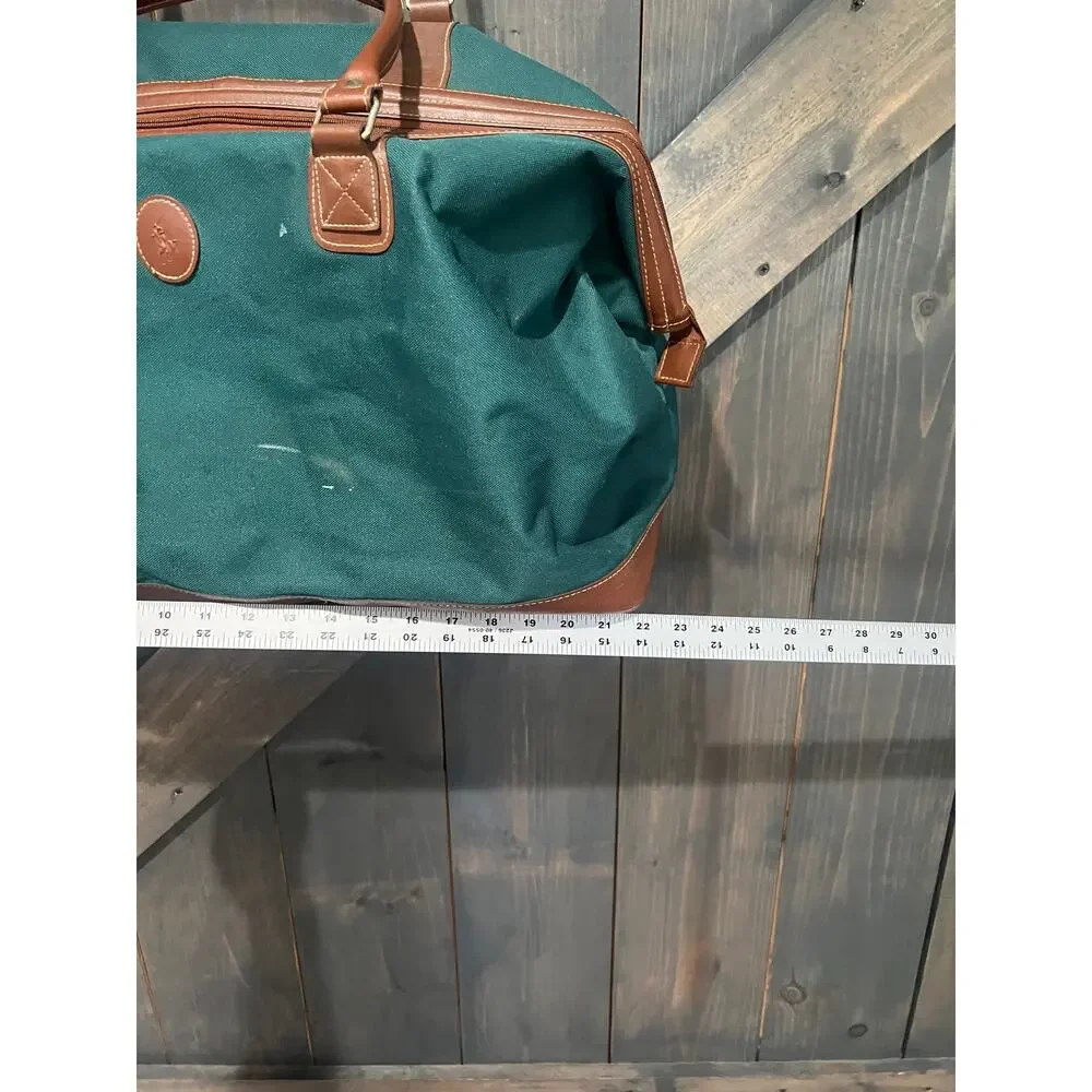Vintage Polo Ralph Lauren Green Canvas and Leather Duffel Bag Retro Collectible
